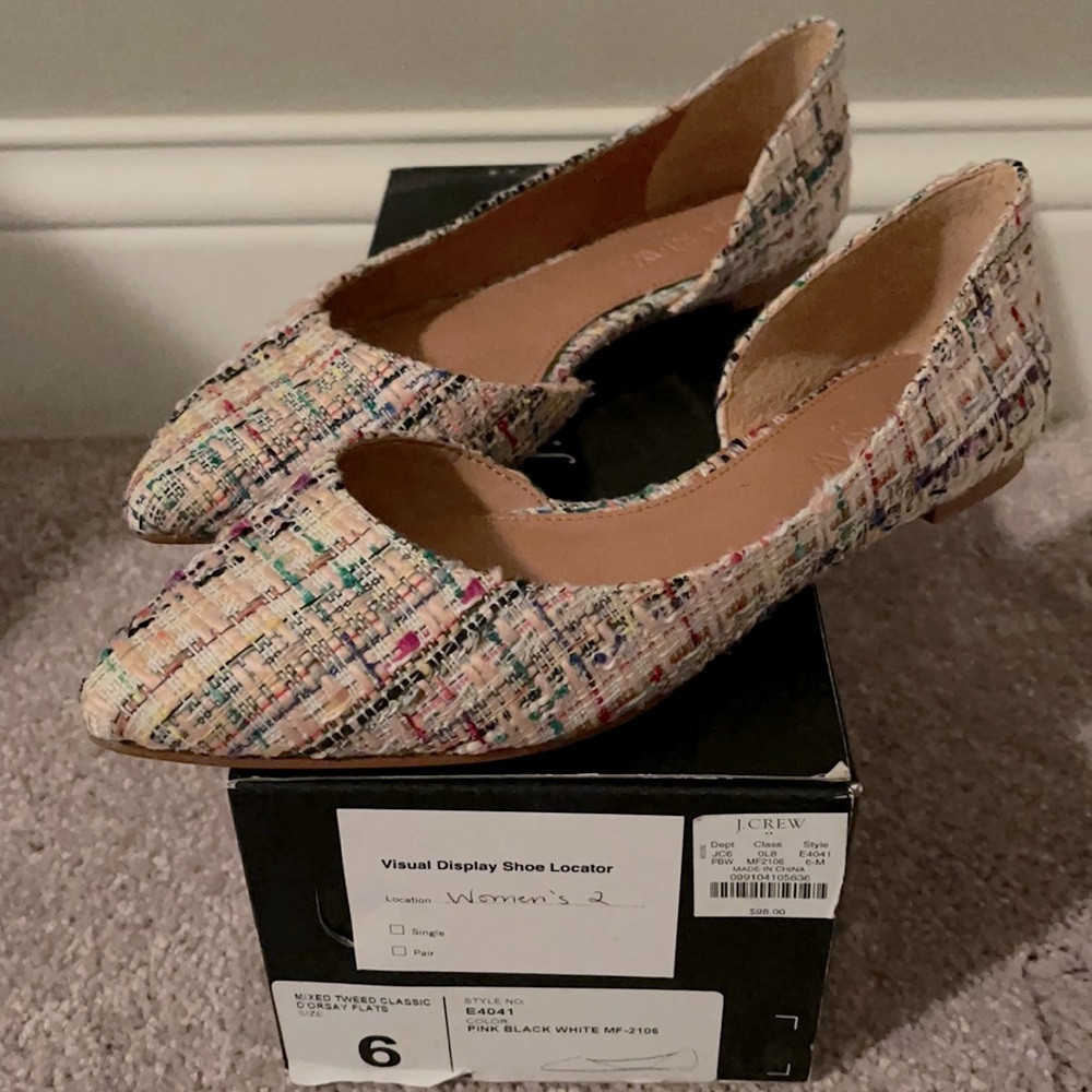 J Crew Mixed Tweed D’Orsay Flats